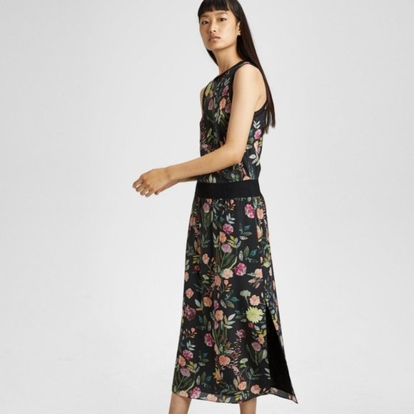 Theory Dresses & Skirts - Theory Lewie Silk Floral Combo Dress Midi Slit